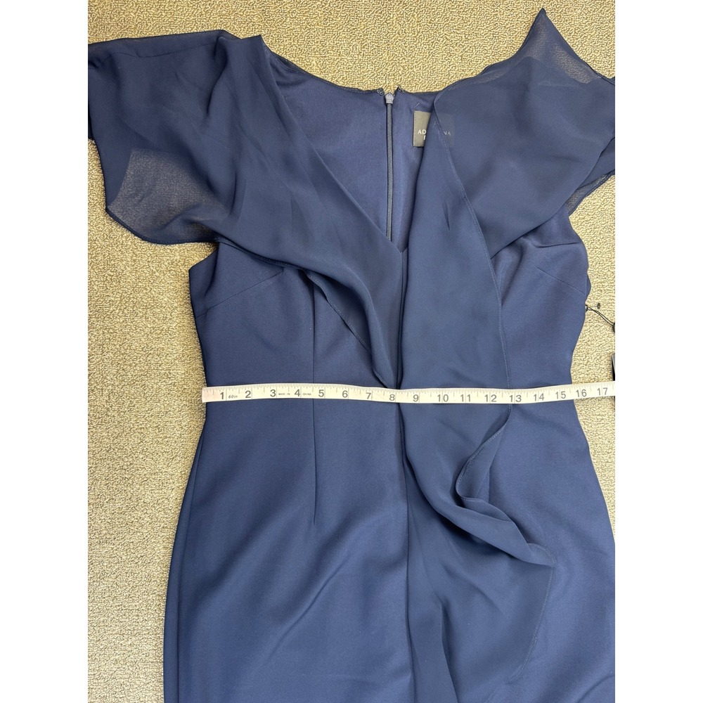 Adrianna Papell Dress 10 Navy Blue Crepe Chiffon Gown Ruffle V-Neck Maxi - Picture 8 of 15